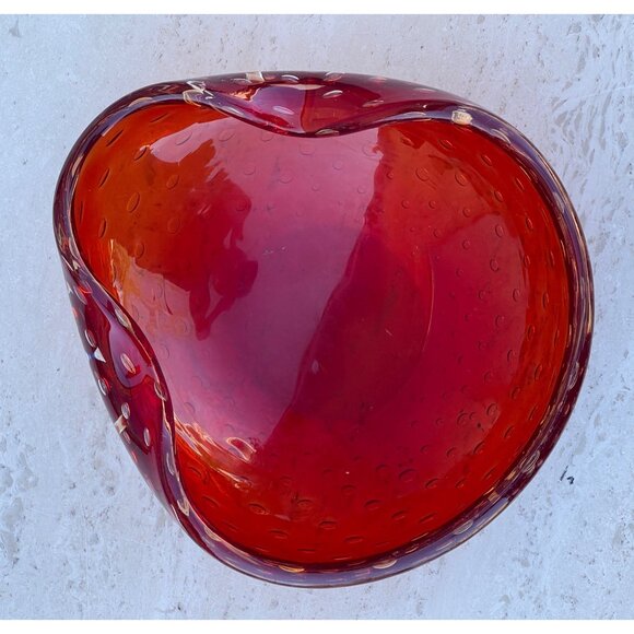 Murano Blown Glass Bowl With Bucillante Bubbles Red 6.25"x5.75"x2.25" Italy Gift - Picture 15 of 16
